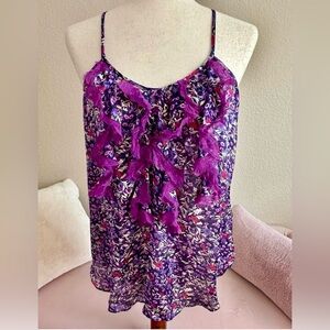 Rebecca Taylor beautiful purple silk floral ruffle cami tank top Y2K womens Sz 8